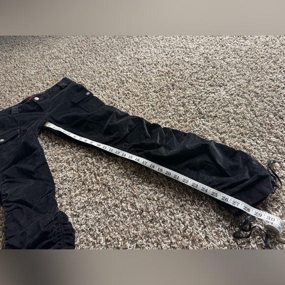 Y2K Younique Black Corduroy Ruched Tie Cargo Pants Size 5 Low Rise Fine Wale 90s - Picture 12 of 13